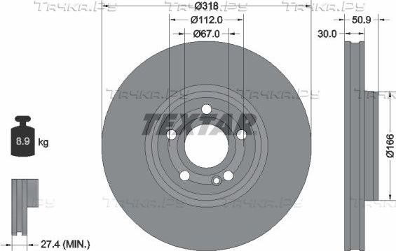 Тормозной диск Textar Pro+ передний для Mercedes-Benz GLB I (X247) 2019-2026. Артикул 92316705