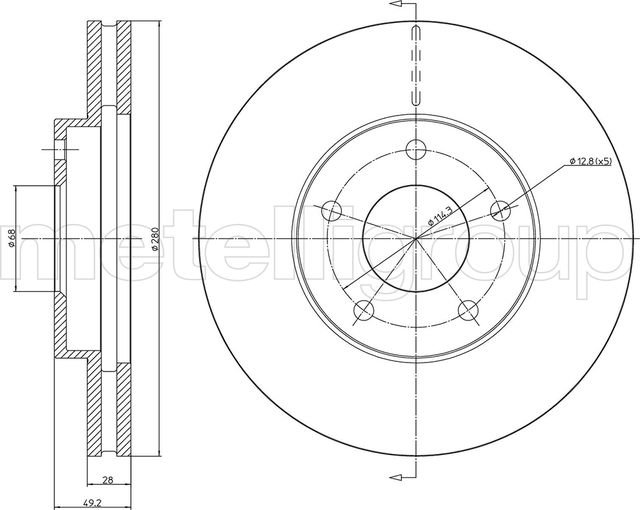 Тормозной диск Metelli передний для Nissan Primera P12 2002-2008. Артикул 23-0764C