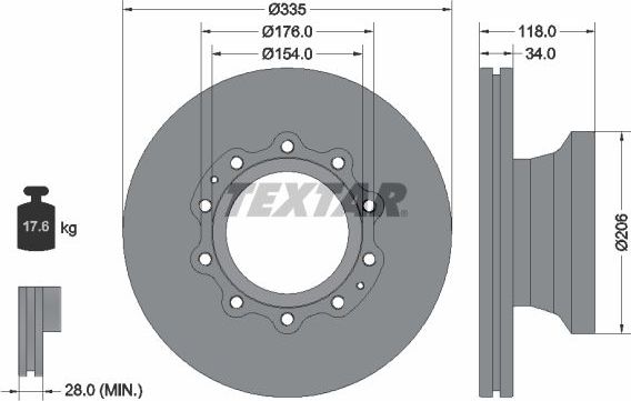 Тормозной диск Textar задний для MAN TGL 2004-2026. Артикул 93143100