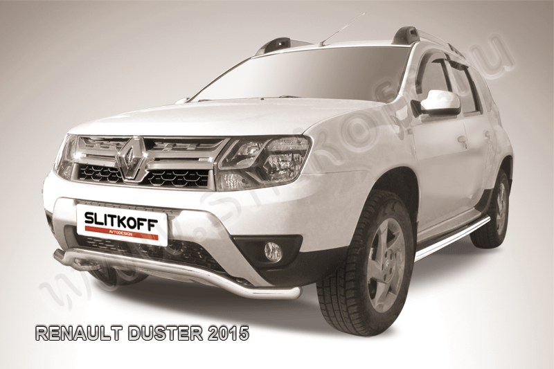 Защита Slitkoff переднего бампера d57 бампера волна для Renault Duster I рестайлинг 2015-2020. Артикул RD15001