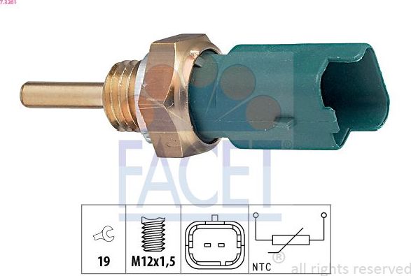 Датчик температуры охлаждающей жидкости Facet Made in Italy - OE Equivalent. Артикул 7.3261