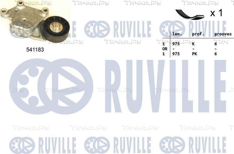 Приводной ремень поликлиновой с роликами (комплект) Ruville для Ford Fusion I 2004-2012. Артикул 570092