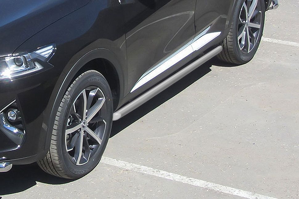 Защита порогов Slitkoff d57 труба для Haval F7 2019-2026 Серебристая. Артикул HavF7006S