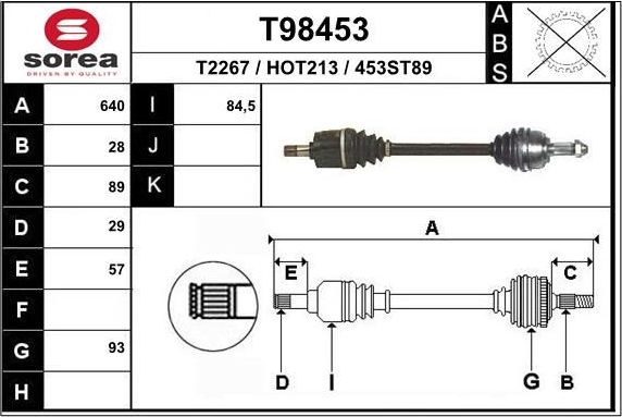 Полуось (привод в сборе, приводной вал) EAI. Артикул T98453