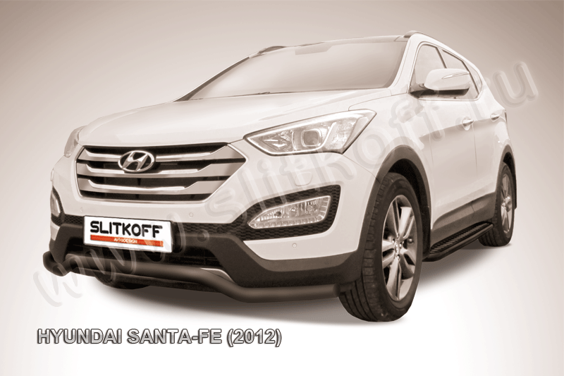 Защита Slitkoff переднего бампера d57 Волна ЧЕРНАЯ матовая для Hyundai Santa Fe III 2012-2018. Артикул HSFT12-001B