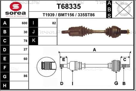 Полуось (привод в сборе, приводной вал) EAI. Артикул T68335
