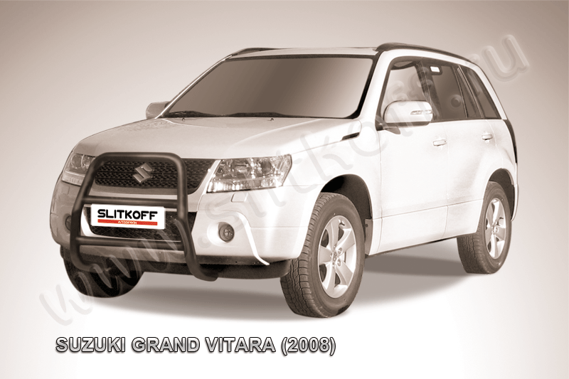 Кенгурятник Slitkoff d57 высокий ЧЕРНЫЙ матовый для Suzuki Grand Vitara III 5-дв. 2008-2012. Артикул SGV08004B
