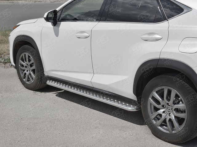 Защита порогов RusStal труба d42 с листом (Лист алюм, проф. нерж) (Вариант 1) для Lexus NX300 2017-2026. Артикул LNX3L-0029421