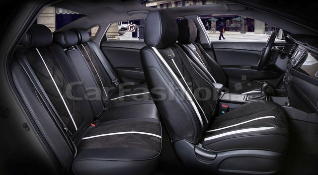Комплект универсальных каркасных чехлов CarFashion 5D Start Plus на сидения авто, цвет Черный/Черный/Белый. Артикул 22134