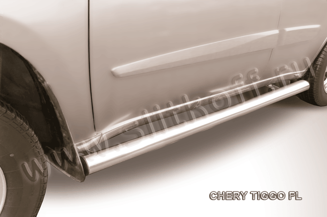 Пороги Slitkoff труба d76 для Chery Tiggo (T11) рестайлинг 2011-2016. Артикул CT-FL-005