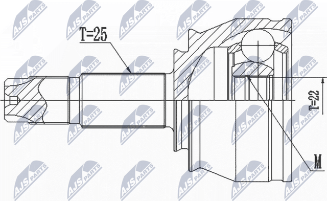 Шрус внутренний (граната) NTY передний для Citroen Nemo I 2008-2015. Артикул NPZ-CT-024