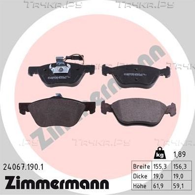 Тормозные колодки Zimmermann передние для Fiat Bravo I 1998-2001. Артикул 24067.190.1