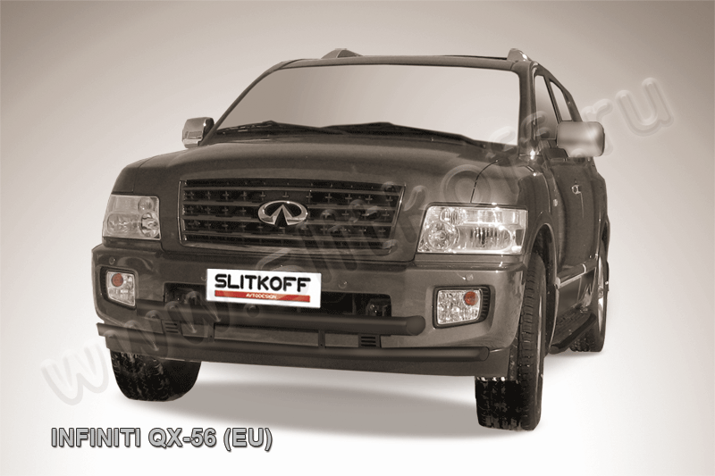 Защита Slitkoff переднего бампера d76/57 двойная ЧЕРНАЯ матовая для Infiniti QX56 II 2004-2010. Артикул IN.QX005B