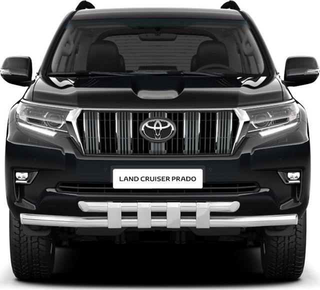 Защита PT Group переднего бампера двойная двойная с пластинами d63/63 (НПС) для Toyota Land Cruiser Prado 150 2й Рестайлинг 2017-2026. Артикул TPR220206