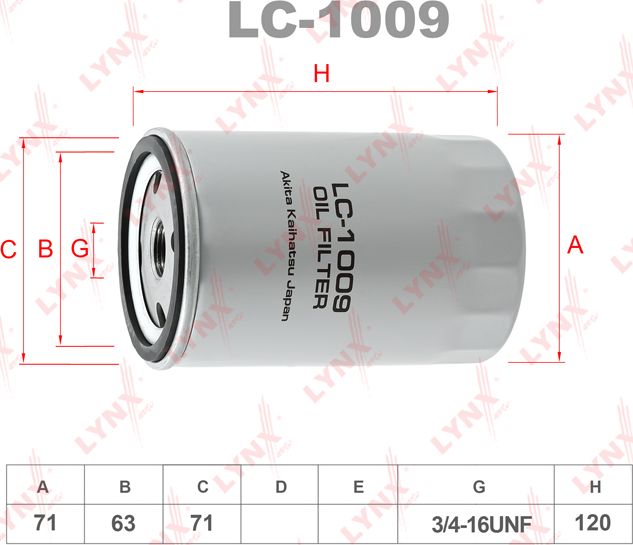 Масляный фильтр LYNXauto. Артикул LC-1009