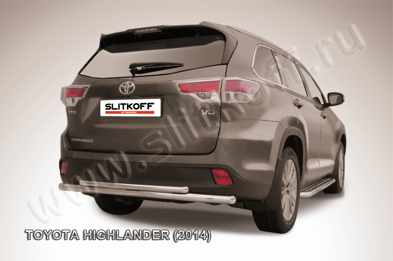 Защита Slitkoff заднего бампера d57/42 двойная радиусная для Toyota Highlander II 2014-2026. Артикул THI14-012
