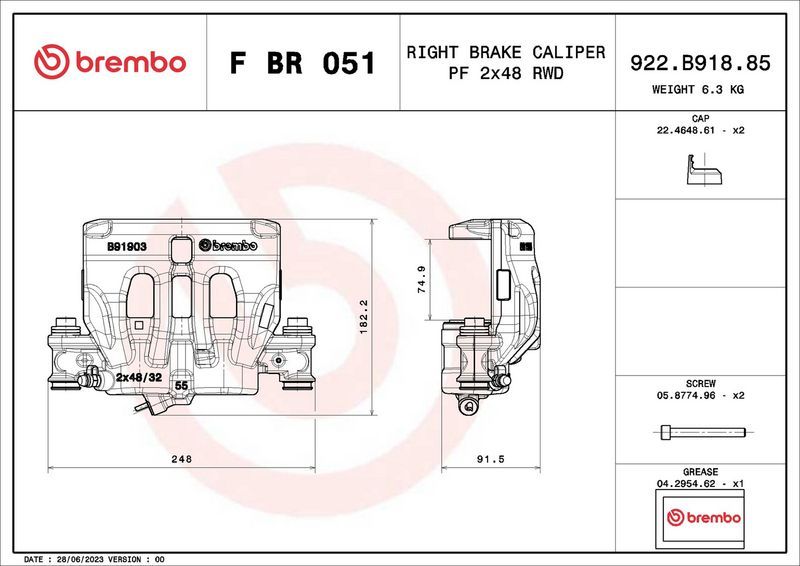 Тормозной суппорт Brembo (Серый чугун). Артикул F BR 051