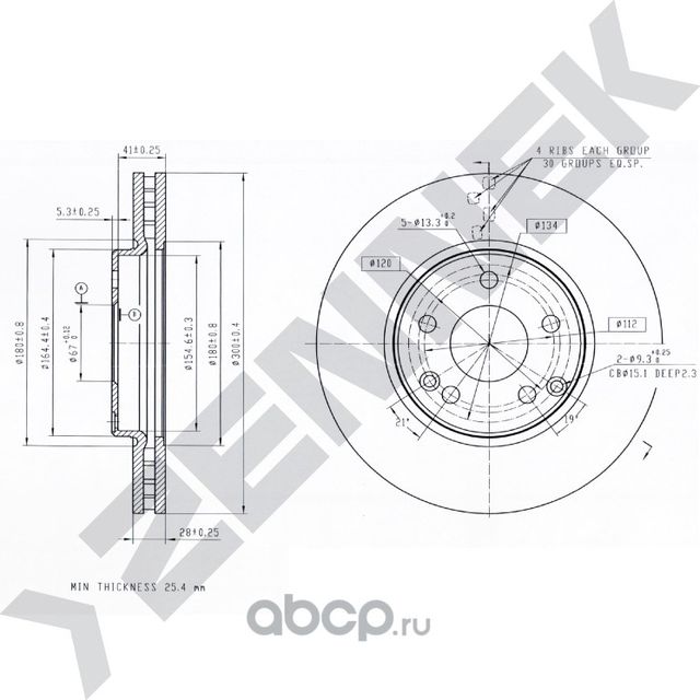 Диск тормозной передний MERCEDES W210 95-03 R170 96-04 (Zennek). Артикул DBD0238