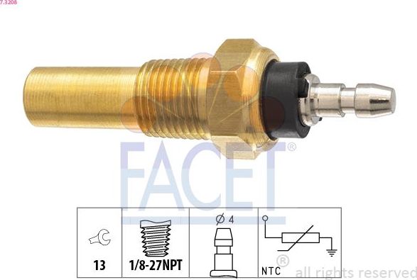 Датчик температуры охлаждающей жидкости Facet Made in Italy - OE Equivalent. Артикул 7.3208