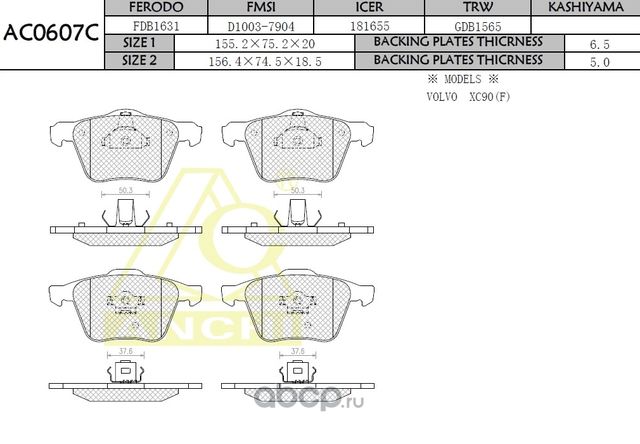 Тормозные колодки ANCHI AC0607C. Артикул AC0607C