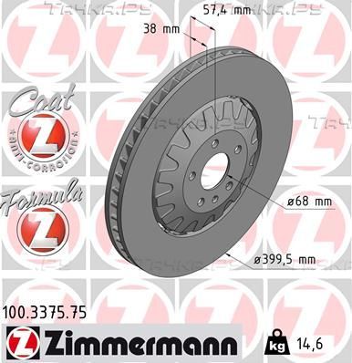 Тормозной диск Zimmermann FORMULA Z передний для Audi Q7 II (4M) 2015-2026. Артикул 100.3375.75