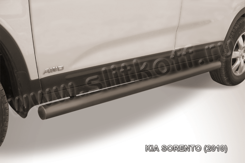 Пороги Slitkoff труба d76 ЧЕРНЫЕ матовые для Kia Sorento II 2009-2012. Артикул KS10-007B