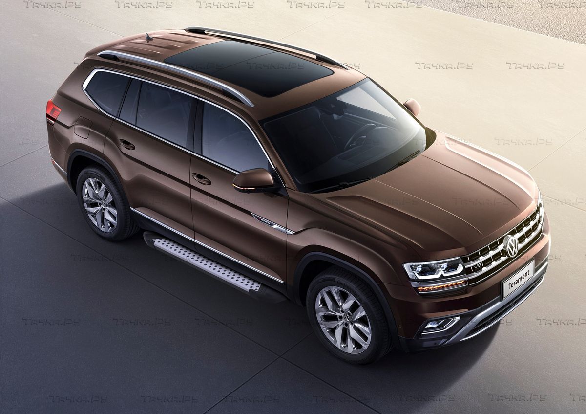 Пороги алюминиевые Rival Bmw-Style круг для Volkswagen Teramont 2017-2026. Артикул D193AL.5805.1