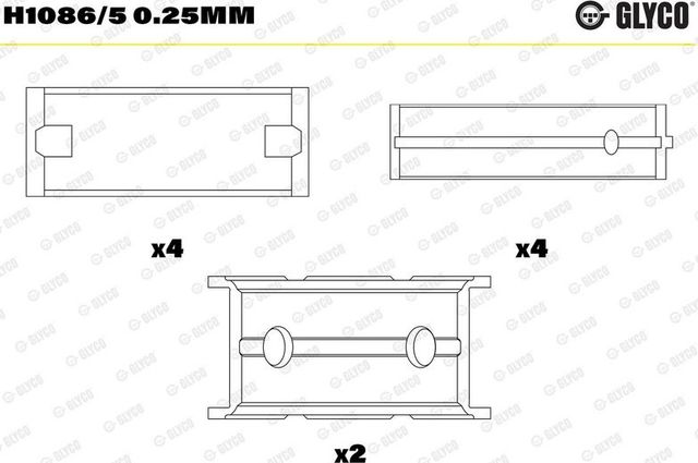 Вкладыши коренные Glyco для Mazda 3 I (BK) 2003-2009. Артикул H1086/5 0.25mm