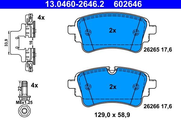 Тормозные колодки ATE задние для Audi A7 II (4K) 2021-2026. Артикул 13.0460-2646.2