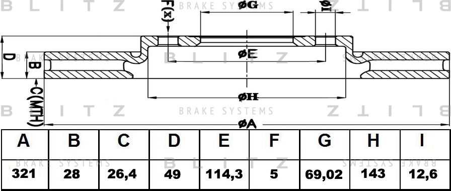 Диск тормозной HYUNDAI IX55/SANTA FE 06- перед.вент. (Blitz). Артикул BS0292