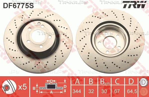 Тормозной диск TRW передний для Mercedes-Benz E-Класс IV (W212, S212, C207) 2009-2016. Артикул DF6775S