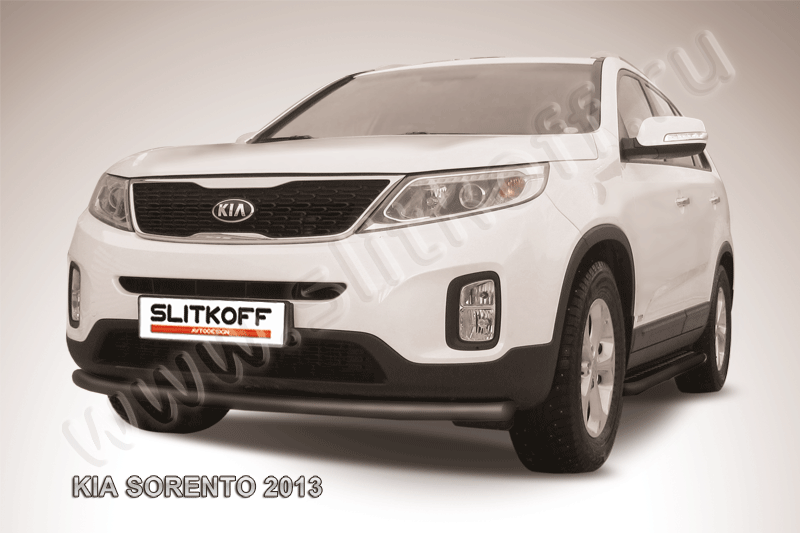 Защита Slitkoff переднего бампера d57 радиусная ЧЕРНАЯ матовая для Kia Sorento II рестайлинг 2012-2026. Артикул KS13-004B