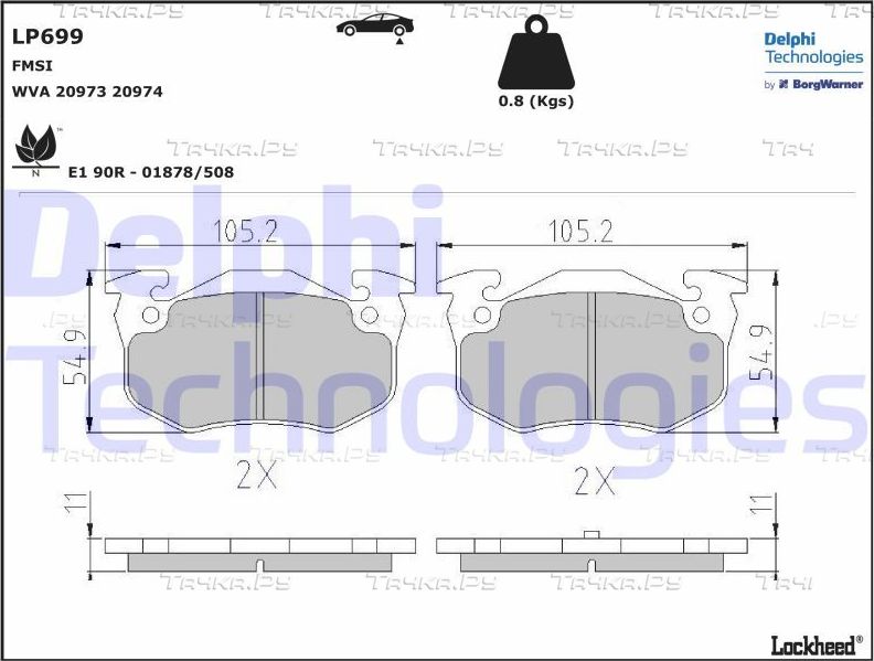 Тормозные колодки Delphi (Low-Metallic) задние для Citroen Xsara 1997-2005. Артикул LP699