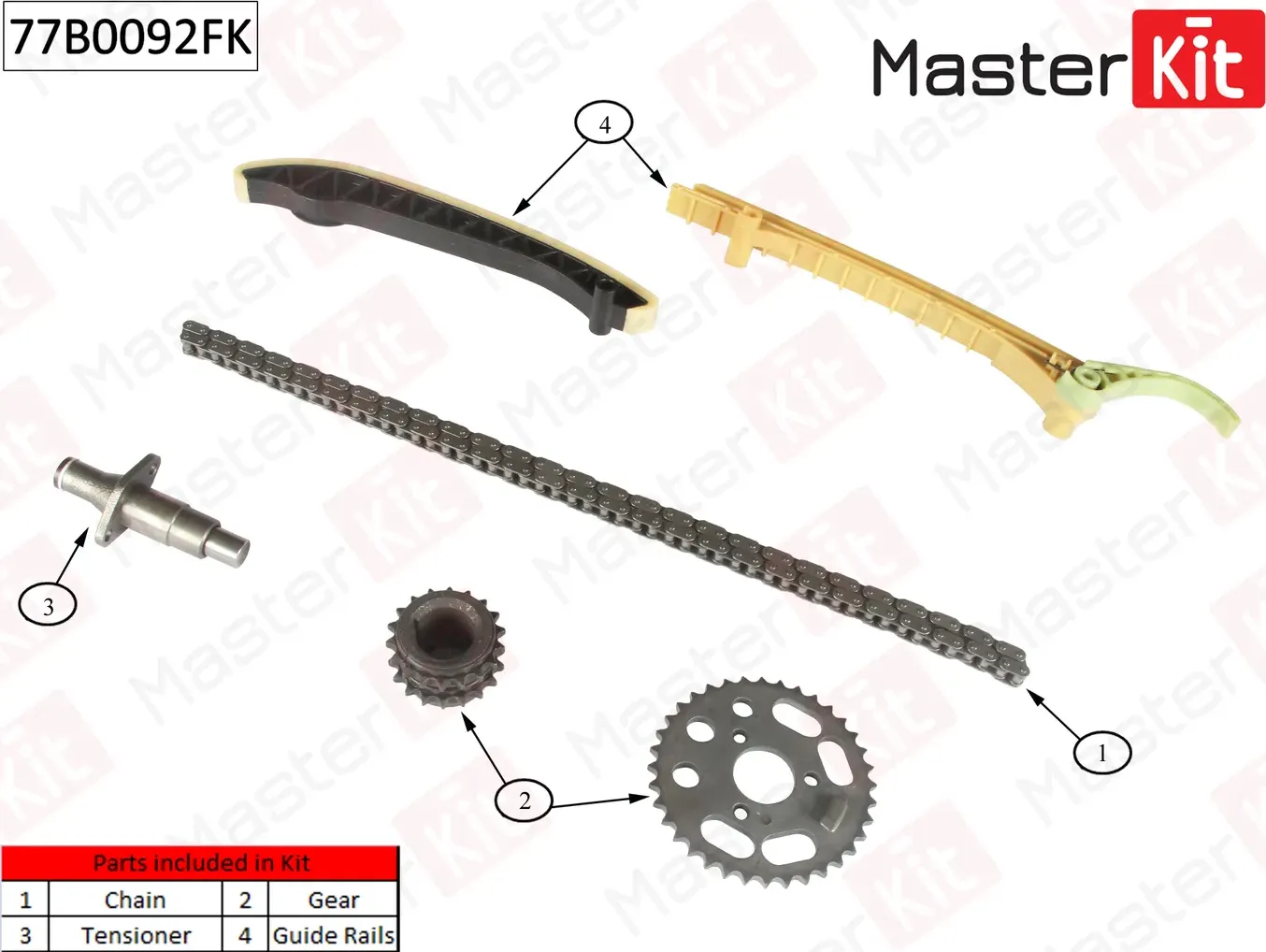 77B0092FK Комплект цепи ГРМ Mercedes-Bez W168 1.4i - 1.6i M166 97-05 (Master KIT). Артикул 77b0092fk