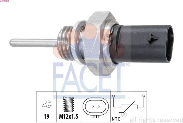 Датчик температуры выхлопных газов Facet Made in Italy - OE Equivalent для Jeep Grand Cherokee IV (WK2) 2010-2026. Артикул 22.0260