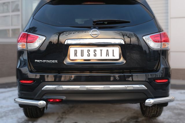 Защита RusStal заднего бампера уголки d63 (секции) для Nissan Pathfinder R52 2014-2026. Артикул NPZ-002028