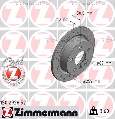 Тормозной диск Zimmermann Sport Coat Z задний для MINI Hatch III (F55/F56) 2013-2026. Артикул 150.2928.52