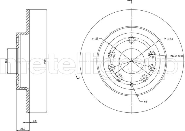 Тормозной диск Metelli задний для Mazda CX-3 I 2015-2026. Артикул 23-1831C