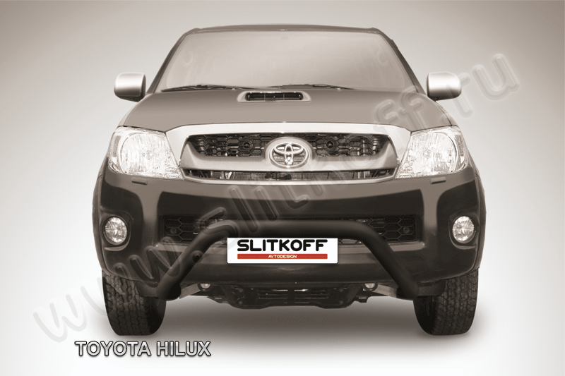 Кенгурятник Slitkoff d76 низкий широкий мини ЧЕРНЫЙ матовый для Toyota Hilux VII 2008-2011. Артикул THL005B