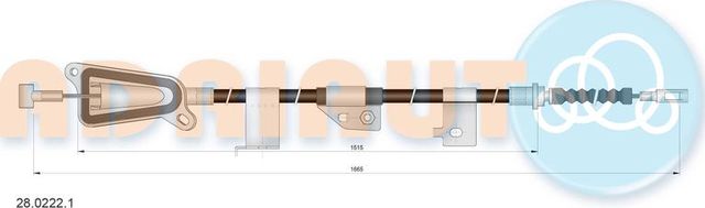 Трос ручника (тросик ручного тормоза) Adriauto задний правый для Nissan Almera Tino I 2000-2006. Артикул 28.0222.1