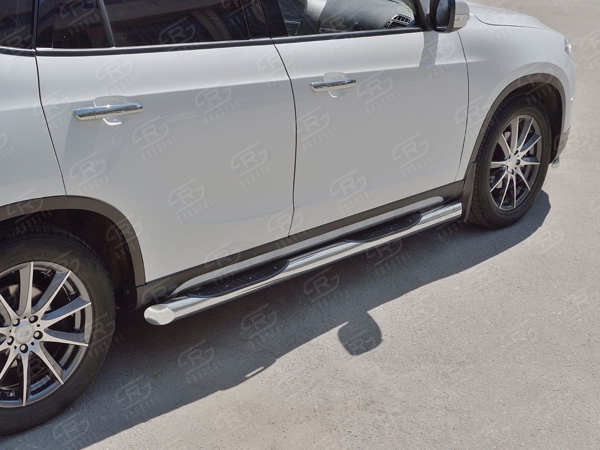 Защита порогов RusStal труба d76 с накладкой (Вариант 1) для Brilliance V5 2014-2026. Артикул BV5T-0027041