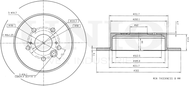 Диск тормозной (Unio). Артикул BRD-20117