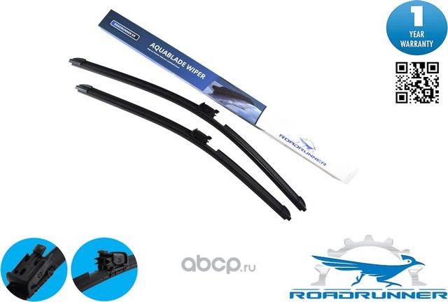 Комплект бескаркасных щеток стеклоочистителя 650mm/575mm AQUA BLADE , с форсун (Roadrunner). Артикул RR650575FKWH