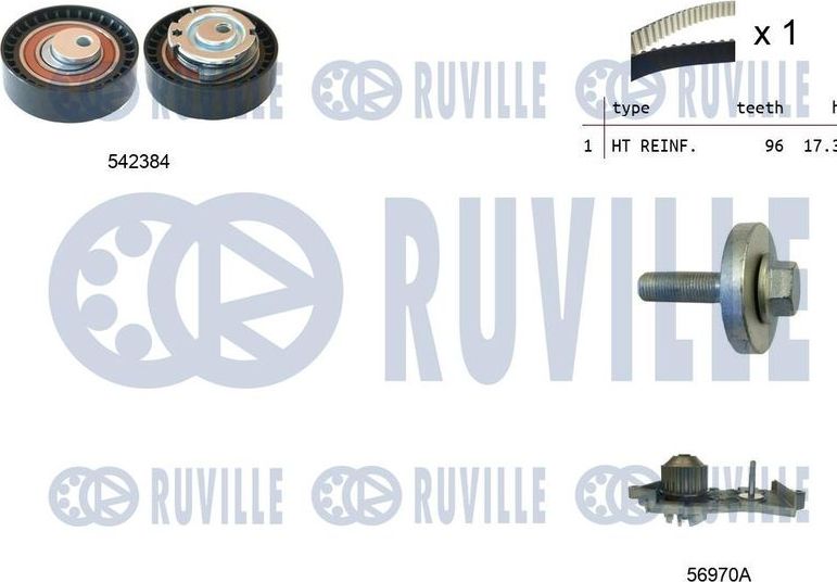 Помпа (водяной насос) с комплектом ремня ГРМ Ruville. Артикул 5503401