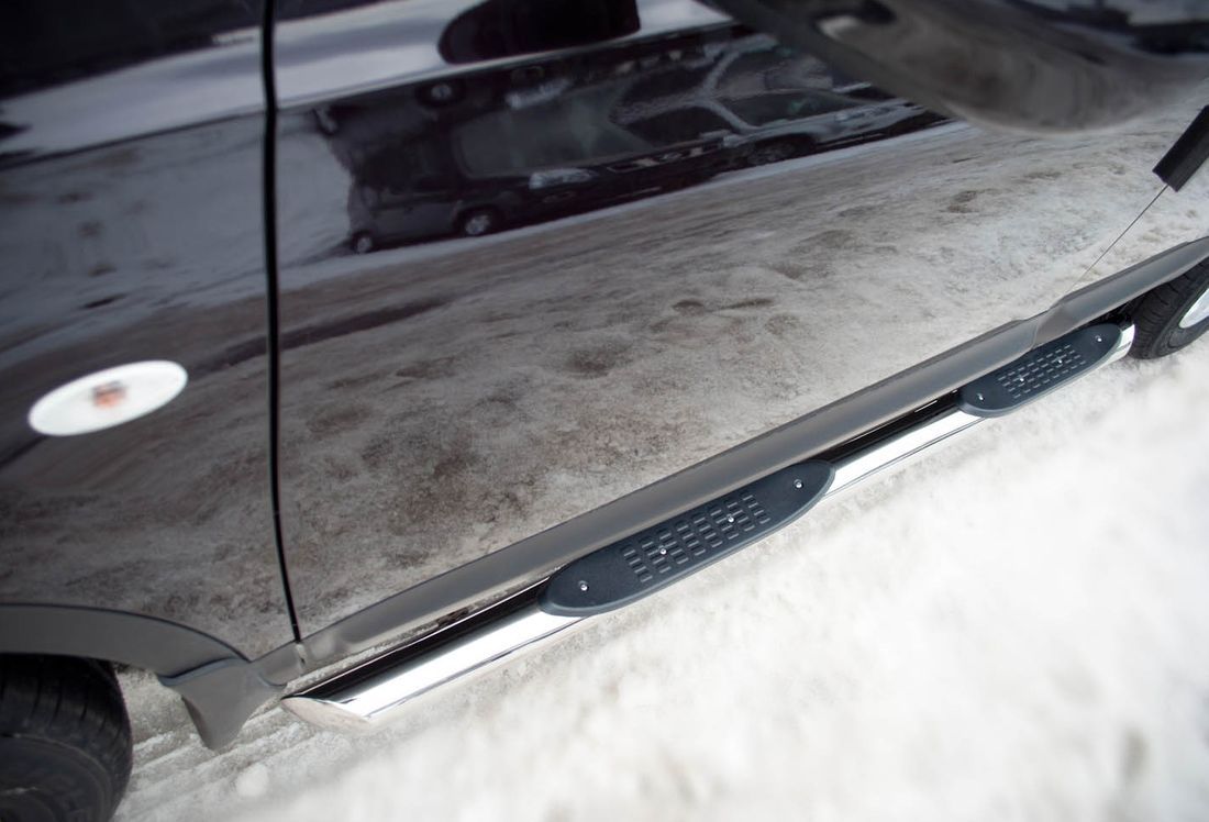 Защита порогов RusStal труба d76 с накладками (вариант 1) для Nissan Qashqai I 2010-2013. Артикул QNT-0007721