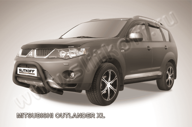 Кенгурятник Slitkoff d76 низкий ЧЕРНЫЙ матовый для Mitsubishi Outlander XL 2006-2010. Артикул MXL002B