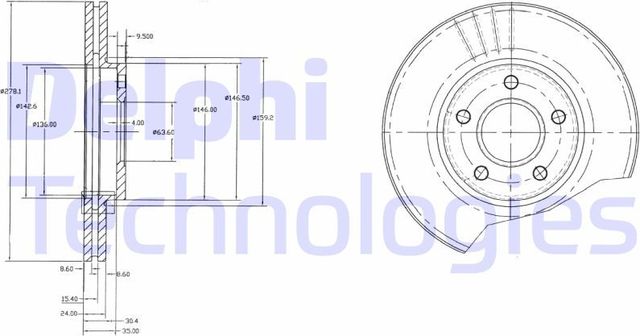 Тормозной диск Delphi. Артикул BG3826