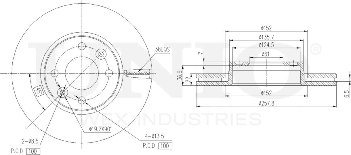 Диск тормозной (Unio). Артикул BRD-20257