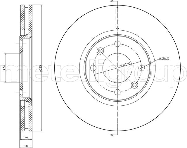 Тормозной диск Metelli передний для Citroen Xantia I 1995-2003. Артикул 23-0454