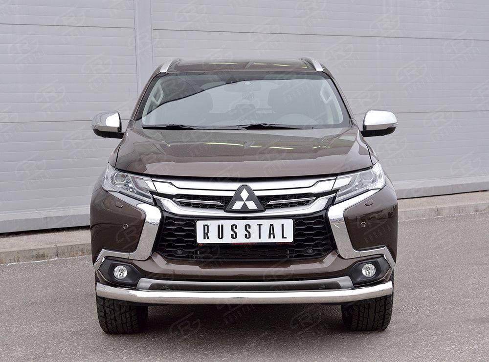 Защита RusStal переднего бампера d76 секция для Mitsubishi Pajero Sport III 2016-2020. Артикул MPJSZ-002481